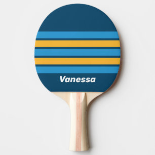 Retro Navy Blau Querstreifendesign mit Namen Tischtennis Schläger