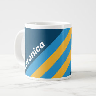 Retro Navy Blau Streifen mit Namen Jumbo-Tasse