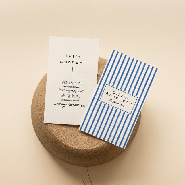 Retro Navy Blauer Handgezeichnete Streifen Boho Ei Visitenkarte (Von Creator hochgeladen)