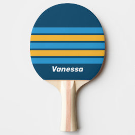 Retro Navy Blue Across Striping with Name Tischtennis Schläger