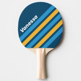 Retro Navy Blue Angled Striping with Name Tischtennis Schläger