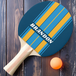 Retro Navy Blue Board Streifen mit Namen Tischtennis Schläger