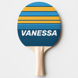 Retro Navy Blue Horizon Striping with Name Tischtennis Schläger