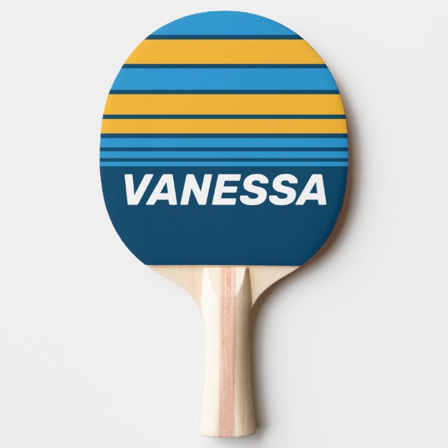Retro Navy Blue Horizon Striping with Name Tischtennis Schläger (Vorderseite)
