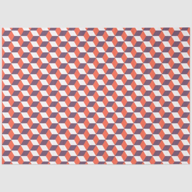 Retro Navy Blue Red Cube Modernes geometrisches Mu Seidenpapier (Vorderseite)