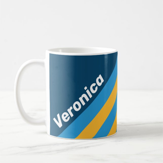 Retro Navy Blue Stripes with Name Kaffeetasse (Links)