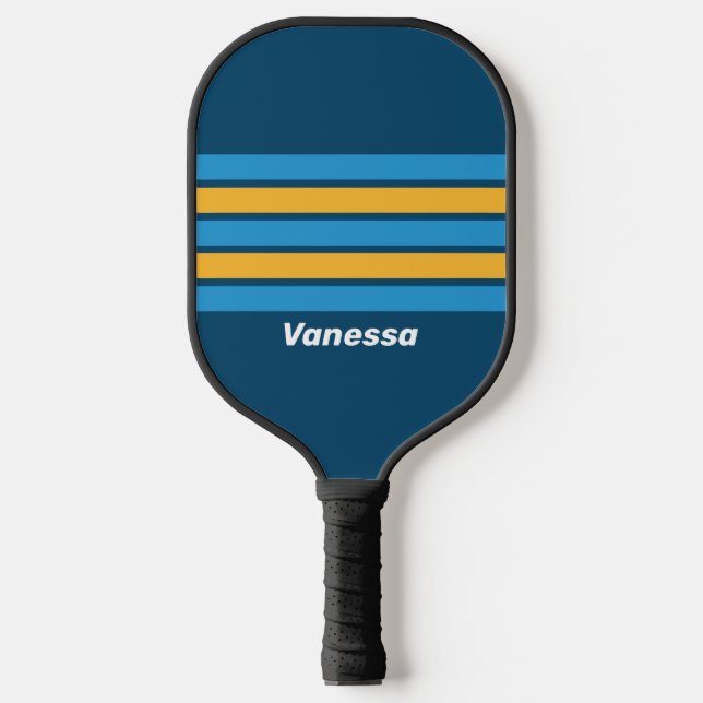 Retro Navy Blue über Strip mit Name Pickleball Schläger (Vorderseite)