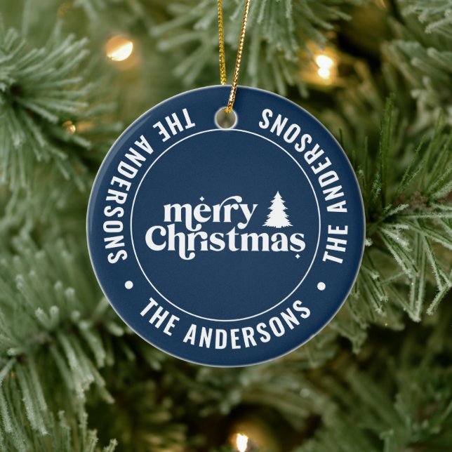 Retro Navy Blue Weihnachten Moderne Minimal einzig Keramik Ornament (Baum)