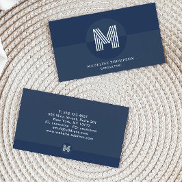 Retro Navy Blue White Geometric Modern Monogram Visitenkarte