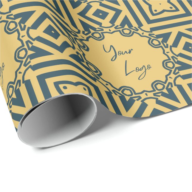 Retro Navy Brown Muster Custom Business Logo Geschenkpapier (Rolleneckpunkt)