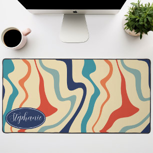Retro Navy Coral Cream Personalisiert Marmorwirbel Schreibtischunterlage