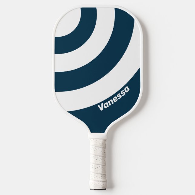 Retro Navy drei Circle Strip mit Namen Pickleball Schläger (Vorderseite)