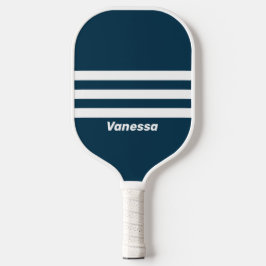Retro Navy drei durch Streifen mit Namen Pickleball Schläger
