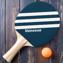 Retro Navy Drei Streifen mit Namen Tischtennis Schläger
