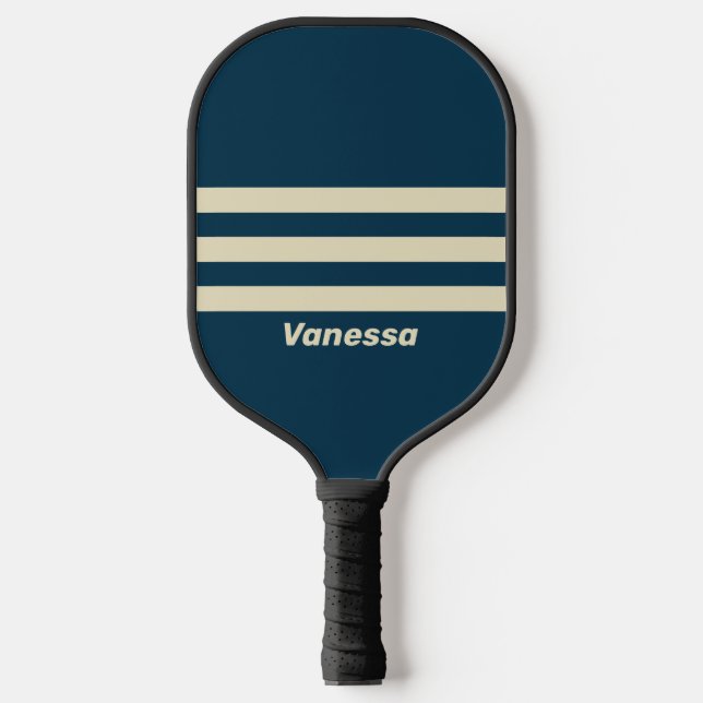 Retro Navy fade drei durch Streifen mit Namen Pickleball Schläger (Vorderseite)