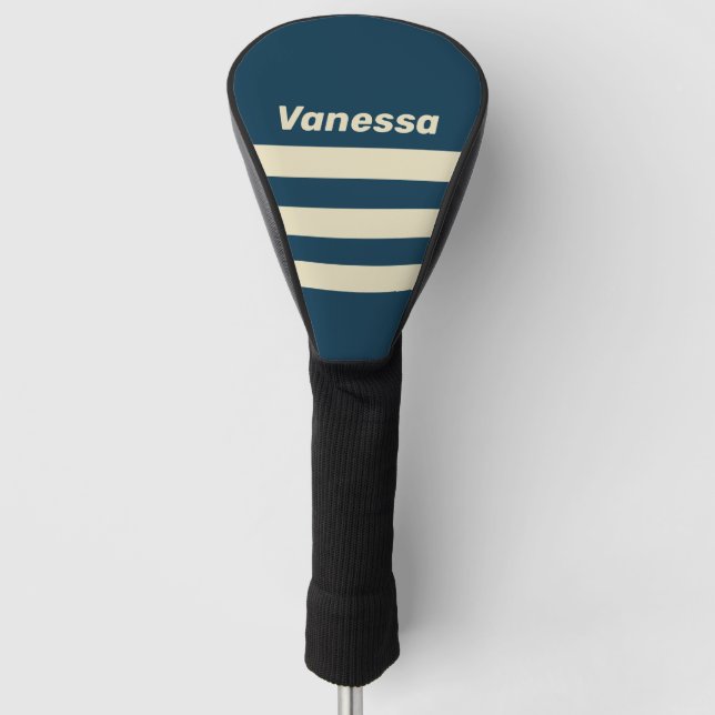 Retro Navy Fade Three Across Striping with Name Golf Headcover (Vorderseite)