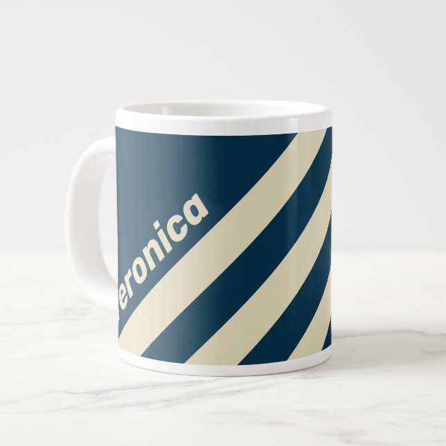 Retro Navy Fade Three Stripes with Name Jumbo-Tasse (Vorderseite Links)
