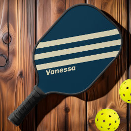 Retro Navy Fassade Drei Streifen mit Namen Pickleball Schläger
