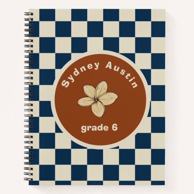 Retro-Navy-Karopad-Notebook mit individuellem Name Notizbuch (Vorderseite)
