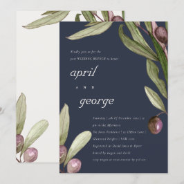 RETRO NAVY OLIVE FOLIAGE POST WEDING BRUNH EINLADU DANKESKARTE