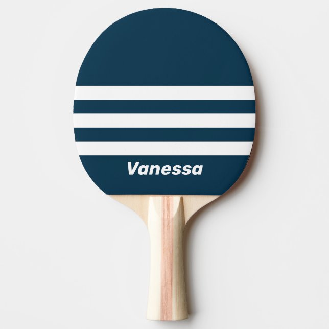 Retro Navy Three Across Striping with Name Tischtennis Schläger (Vorderseite)