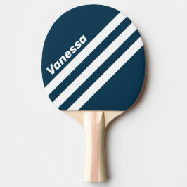 Retro Navy Three Angled Striping with Name Tischtennis Schläger