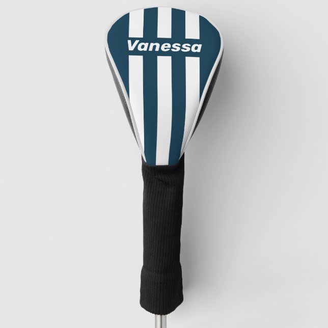Retro Navy Three Pin Stripes with Name Golf Headcover (Vorderseite)