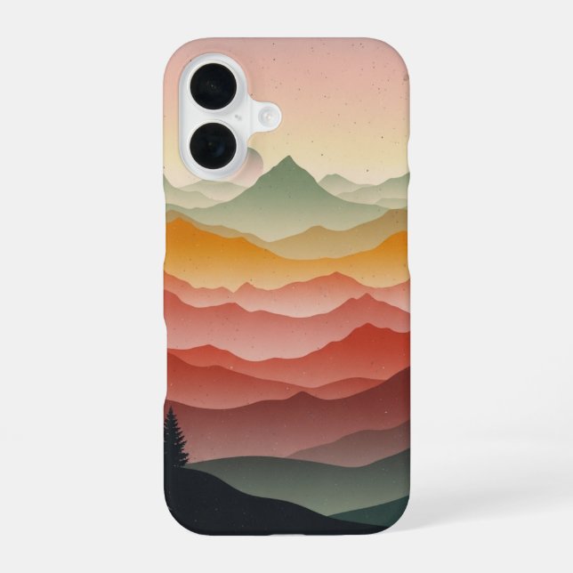 Retro-Nebelberge iPhone 16 Hülle (Rückseite)