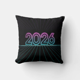 Retro Neon 2026 Sign with Vaporwave Pink and Cyan Kissen