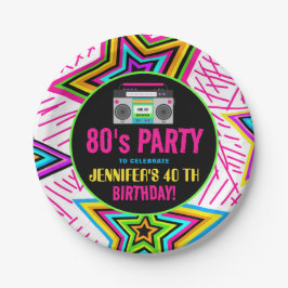 Retro Neon 80er Birthday Party Pappteller