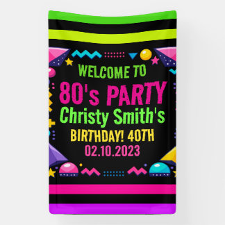 Retro Neon 80s Birthday Adult Party Banner