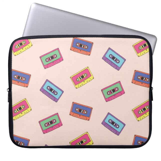 Retro Neon Audio-Kassettenbandmuster Laptopschutzhülle (Vorderseite)