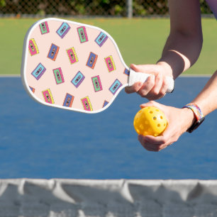Retro Neon Audio-Kassettenbandmuster Pickleball Schläger