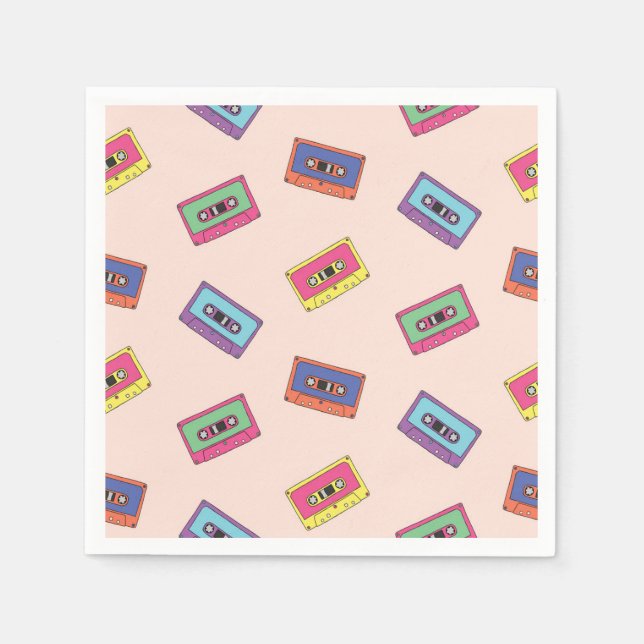 Retro Neon Audio-Kassettenbandmuster Serviette (Vorderseite)