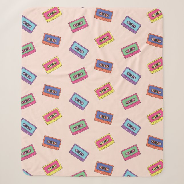 Retro Neon Audio-Kassettenbandmuster Sherpadecke (Vorderseite)