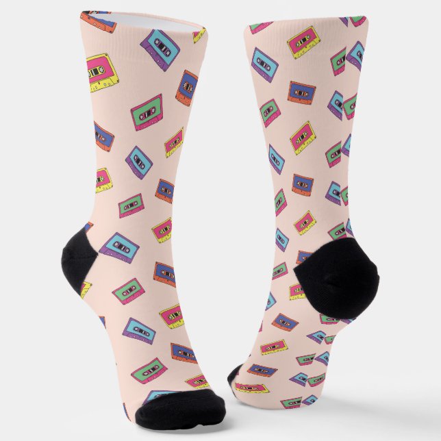Retro Neon Audio-Kassettenbandmuster Socken (Gewinkelt)