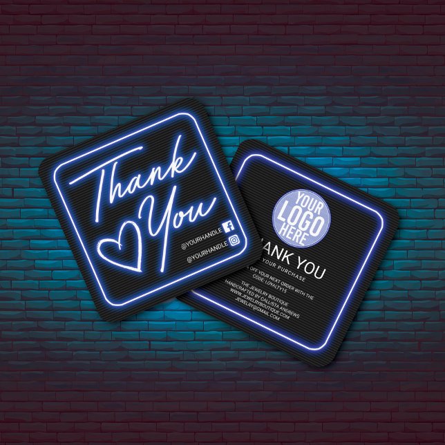 Retro Neon Blue Lighted Sign Kunde Vielen Dank Quadratische Visitenkarte (Von Creator hochgeladen)
