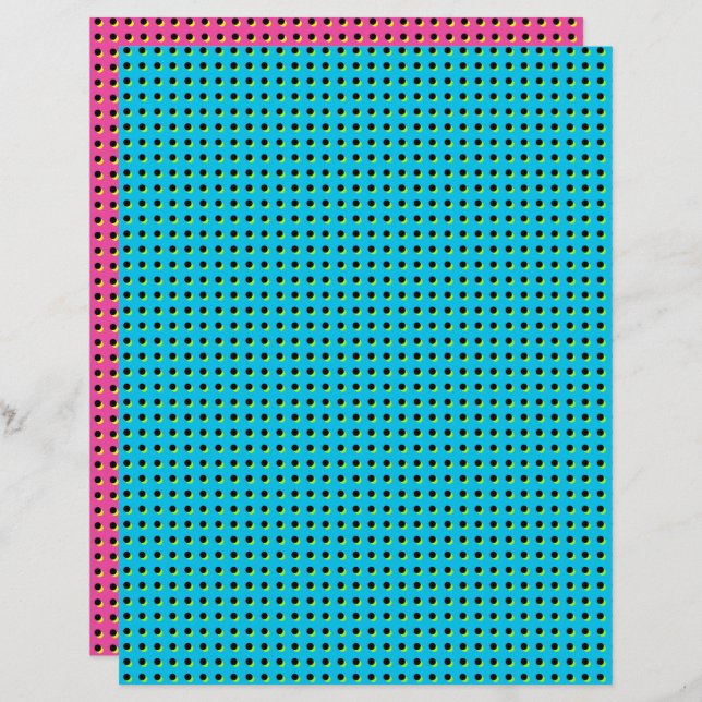 Retro Neon Blue Pink Black Dots Pattern der 80er/9 (Vorne/Hinten)