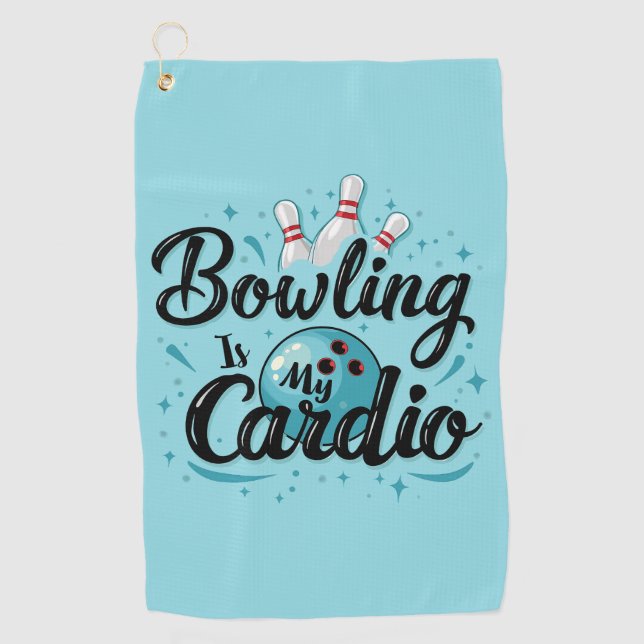 Retro Neon "Bowling Is My Cardio" Funny Bowling Golfhandtuch (Vorderseite)
