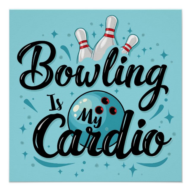 Retro Neon "Bowling Is My Cardio" Funny Bowling Poster (Vorderseite)
