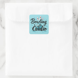Retro Neon "Bowling ist mein Cardio" Lustiges Bowl Quadratischer Aufkleber