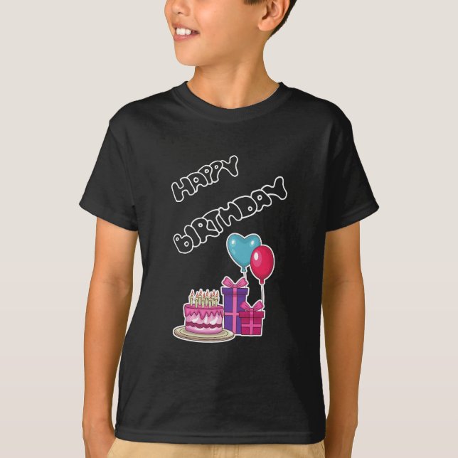 Retro Neon Bubble Text Happy Birthday  T-Shirt (Vorderseite)