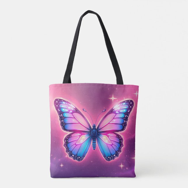 Retro Neon Butterfly Tasche (Rückseite)