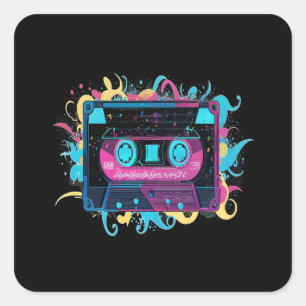 Retro Neon Cassette Tape mit lebhaftem Splash Quadratischer Aufkleber