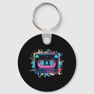Retro Neon Cassette Tape mit lebhaftem Splash Schlüsselanhänger