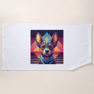 Retro Neon Chihuahua - Lebendige Synthwave-Dog Art Strandtuch