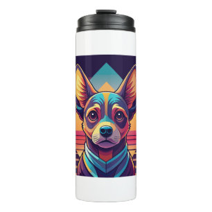 Retro Neon Chihuahua - Lebendige Synthwave-Dog Art Thermosbecher