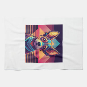 Retro-Neon-Chihuahua � Lebendige Synthwave-Hundeku Geschirrtuch