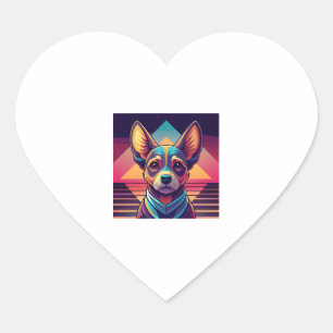 Retro-Neon-Chihuahua � Lebendige Synthwave-Hundeku Herz-Aufkleber