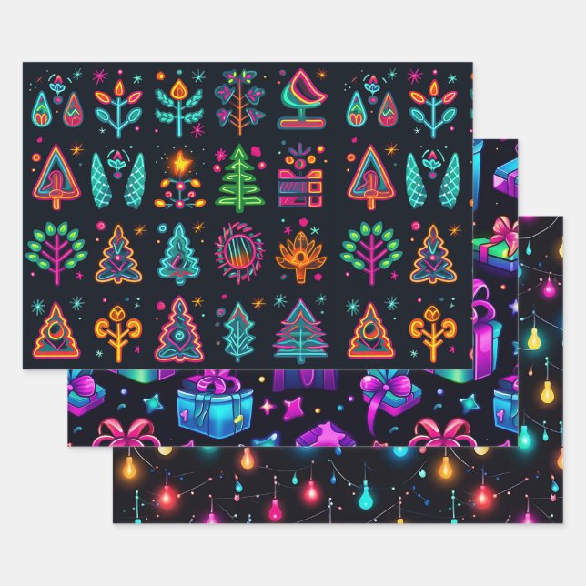Retro Neon Christmas Geschenkpapier Set (Set)